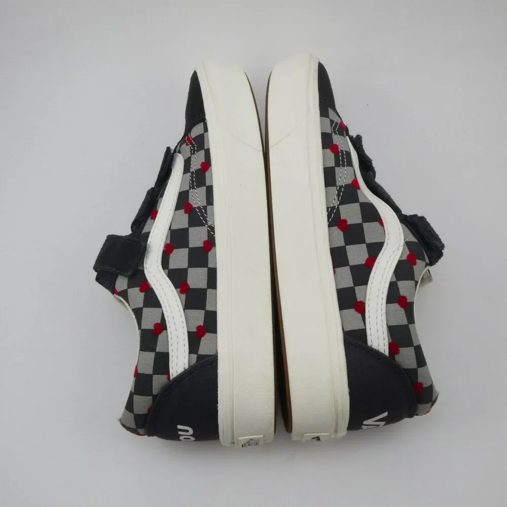 Vans Men US 6.5 Checkered Black and White Sneakers with Red Accents Excellent